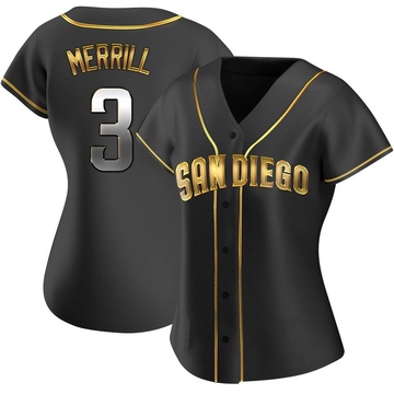 Jackson Merrill Women's Replica San Diego Padres Black Golden Alternate Jersey